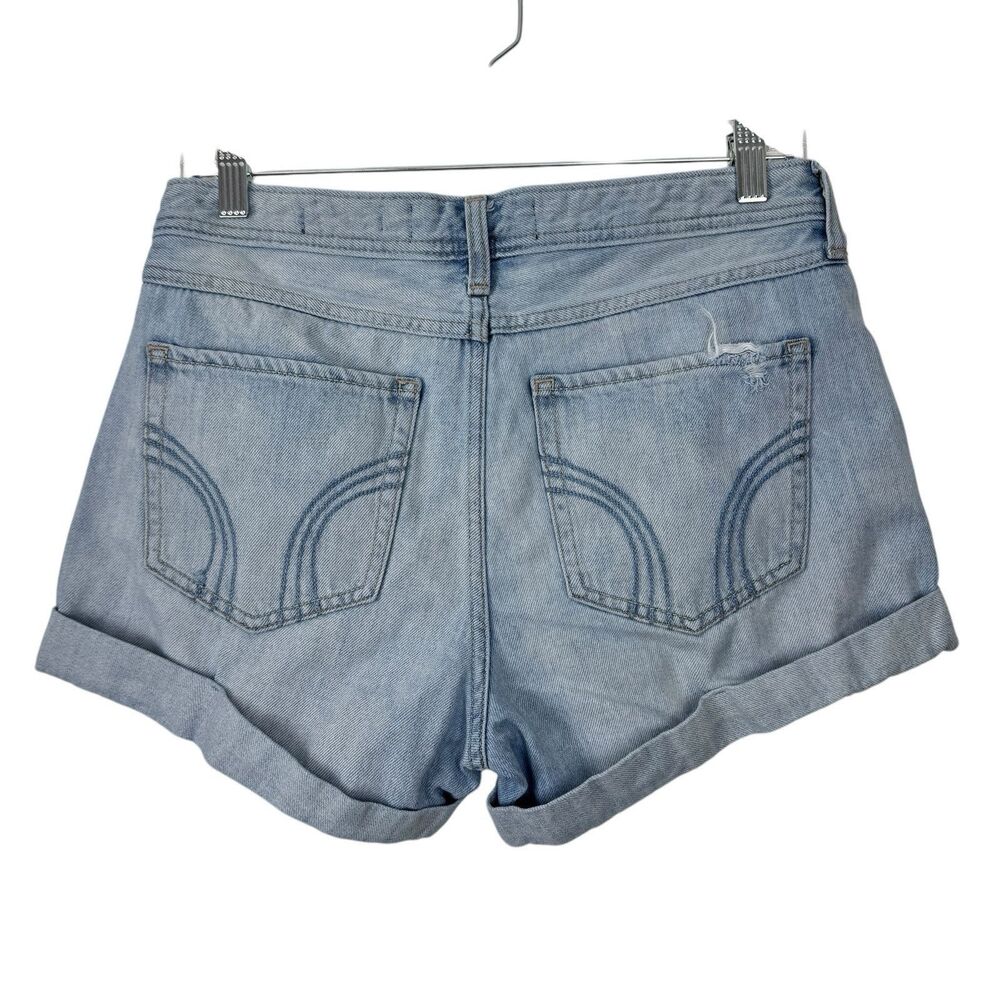 Hollister High Rise Boyfriend Short SZ 11 / 30 Light Wash Distressed Button Fly - Picture 2 of 11
